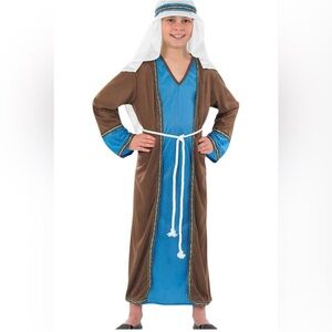 Brown and Blue Theater Costume with Biblical Design